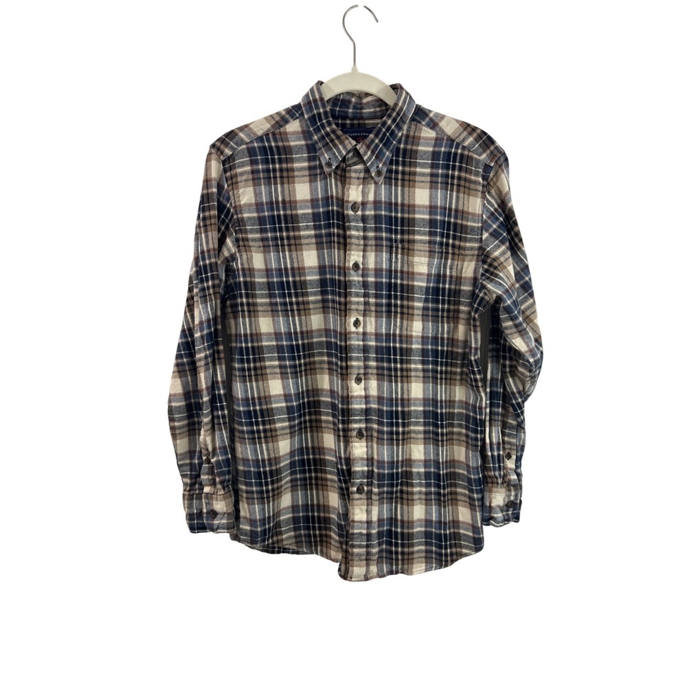 SaddleBred Men Medium Brown Flannel Button Up Long Sleeves 100% Cotton